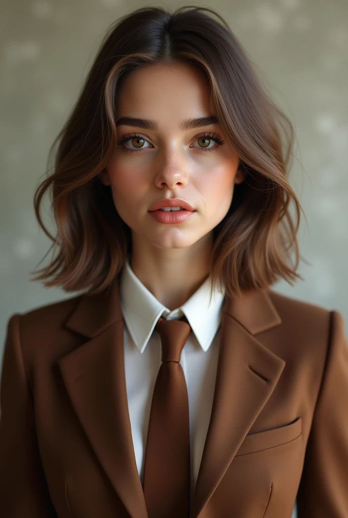 Andrei Stoica as Chloe Grace moretz adagio dazzle human female with brown suit and brown necktie dark brown eyes