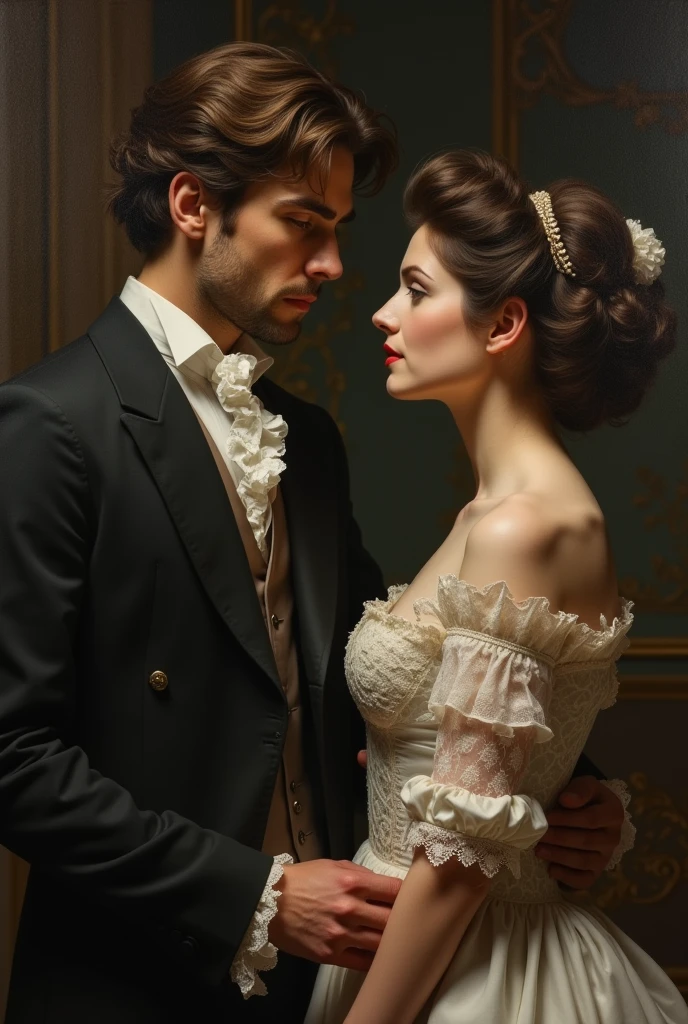 Man obsessed with a woman in 19th century clothing