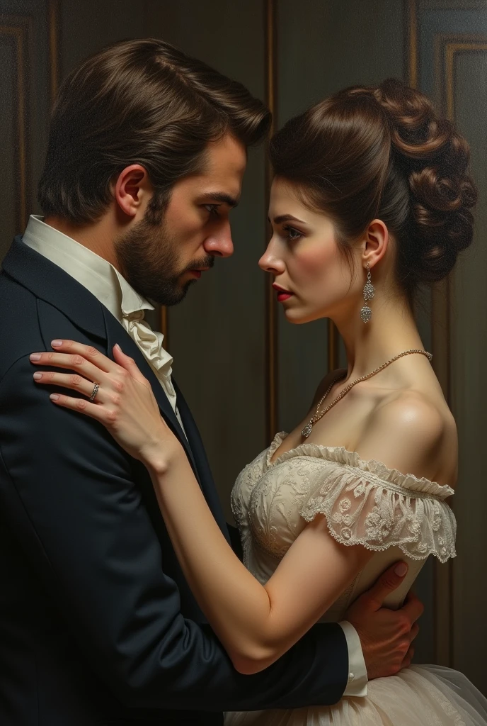 Man obsessed with a woman in 19th century clothing