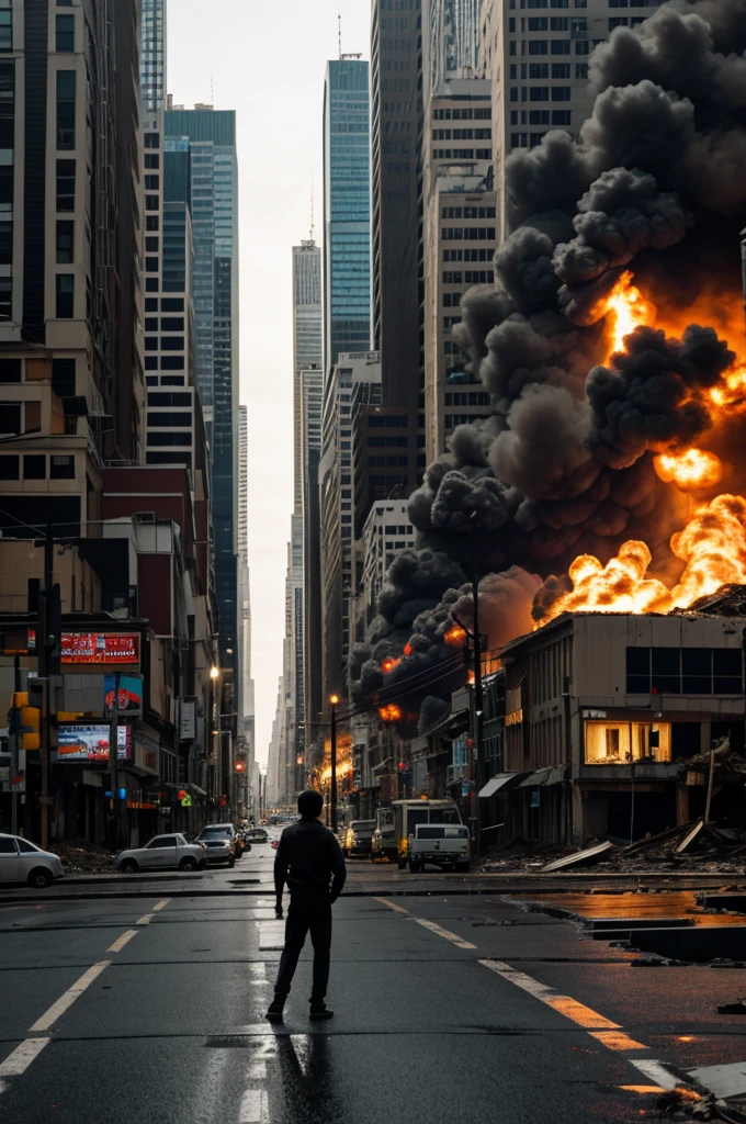 a puppet watching a city being destroyed