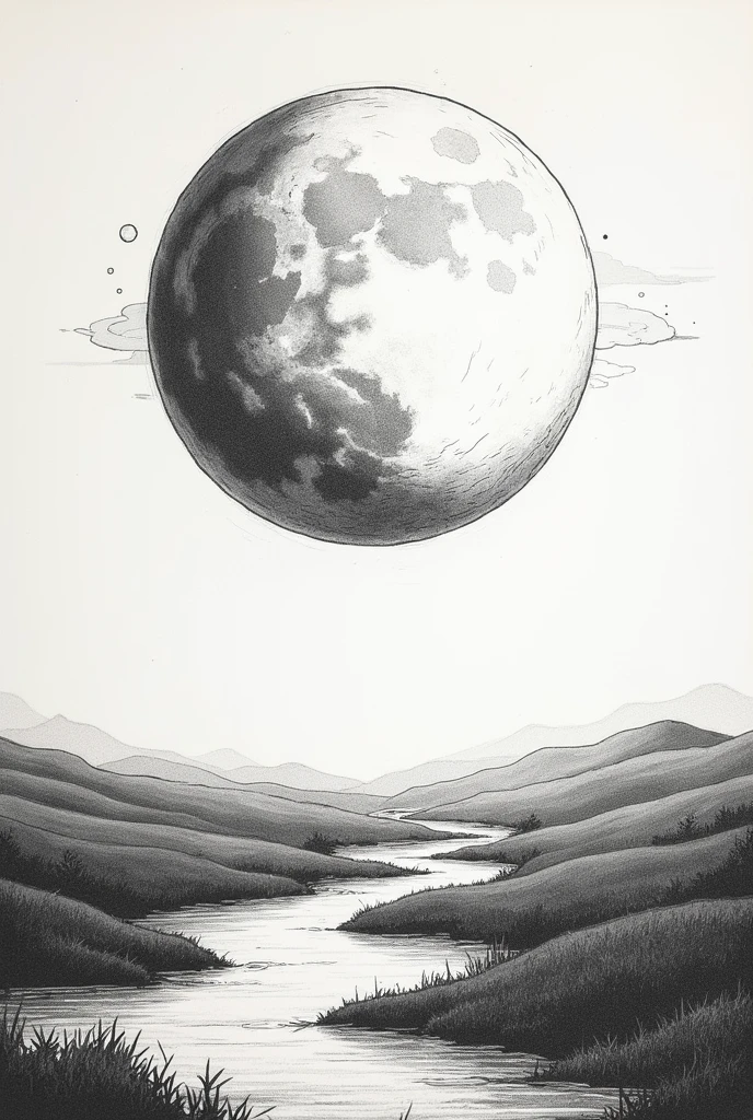I need a black and white drawn image of the moon on any given morning