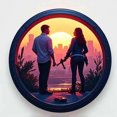 ROUND LOGO WITH THE NAME OF DISTRICTS LATINS RP ROLE PLAY GTA PLAY IN 3D WITH A CITY IN THE BACKGROUND INSIDE THE CIRCLE WEAPONS CARS WOMEN AND MEN