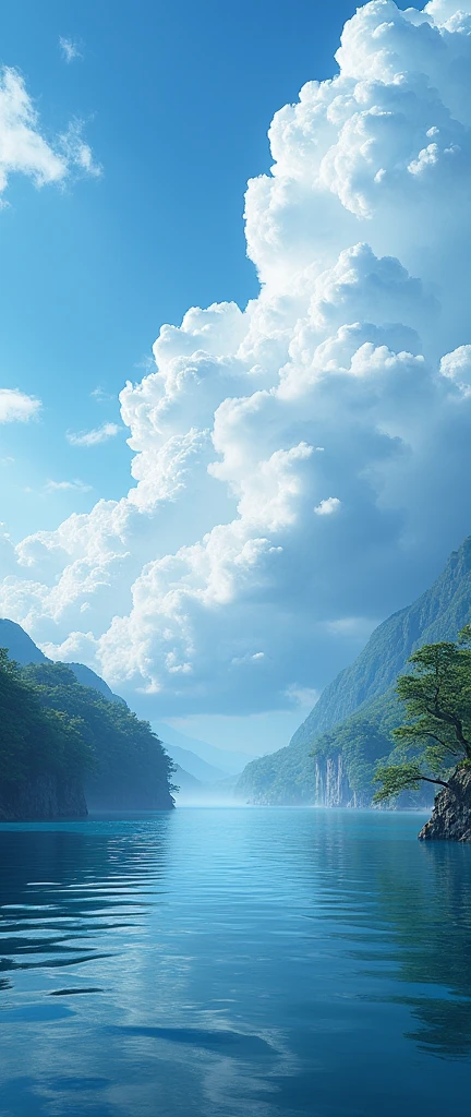(masterpiece:1.2,best quality,Ultra-high resolution,Very detailed,Practical,RAW photos:1.2,Carefully crafted photos),8K,wallpaper,(Ray Tracing),Japan,(Majestic river,Beautiful water surface,Diffuse reflection of light),A photo showing the movement of clouds and water,