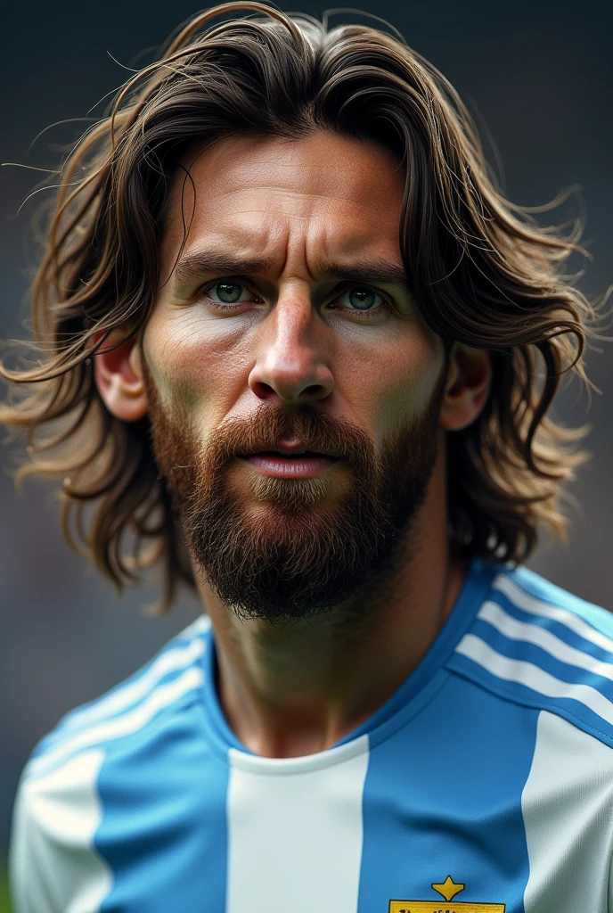 Lionel Messi with long hair