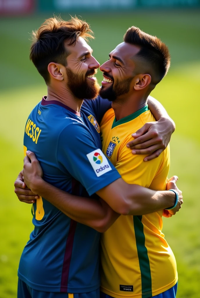 Lionel Messi hugging Ronaldinho Gaucho