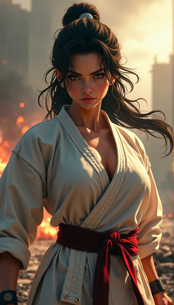 Realistic busty woman,Karateka,hokuto no ken,ultimate form,8k,Performance