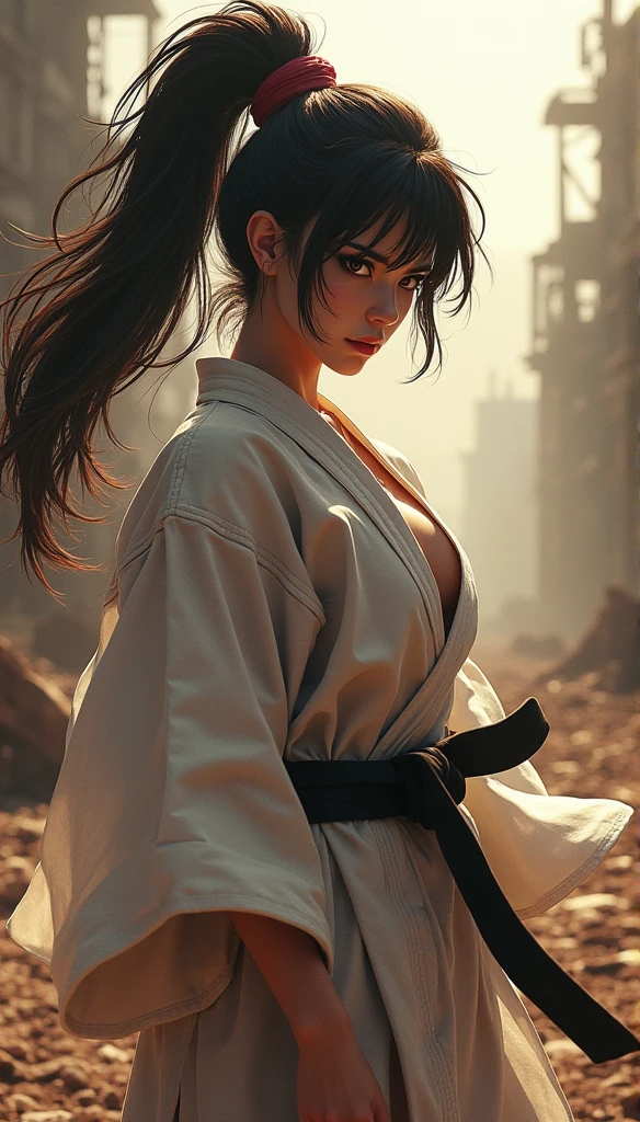 Realistic busty woman,Karateka,hokuto no ken,ultimate form,8k,Performance