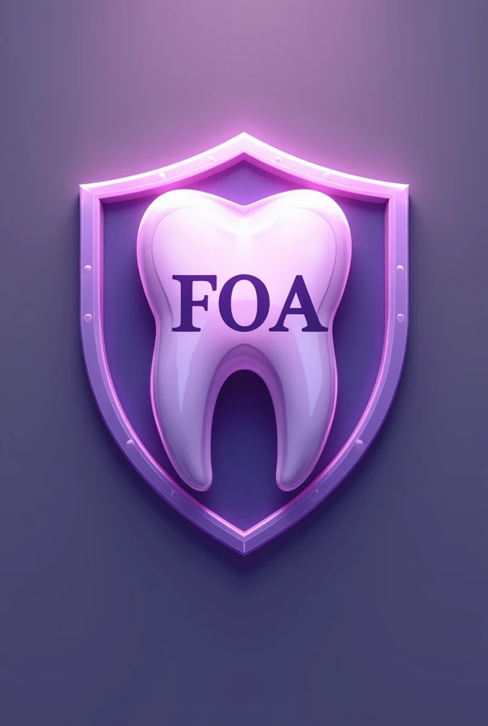 Shield logo with a tooth in lilac colors , and that has the letters FOA. 