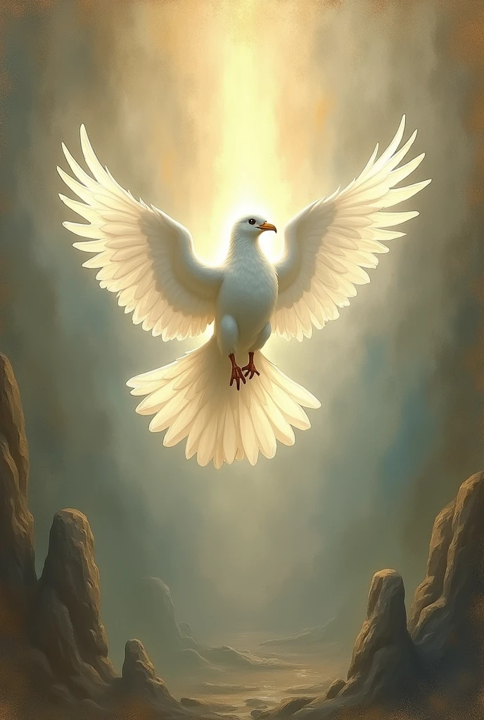 Let the Holy Spirit descend in the form of a white dove, in the style of an old painting.