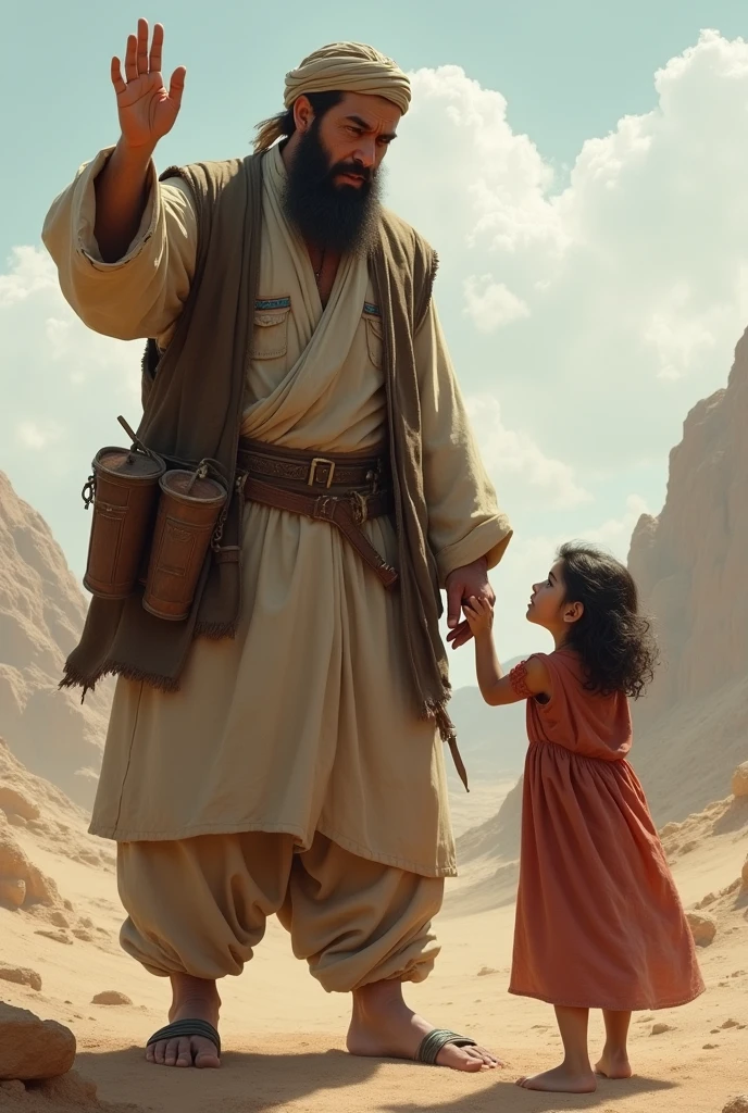 Macho Afghan man raising his hand to his daughter