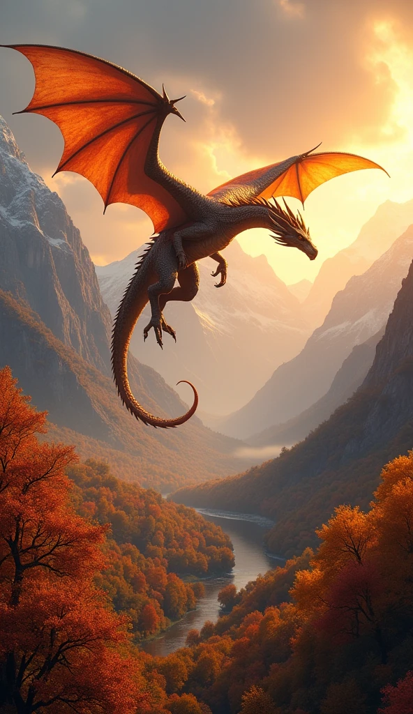 Beautiful art style，dragon，8k,Fabulous scene，Fall，Golden sunshine，Ray Tracing，Normal
