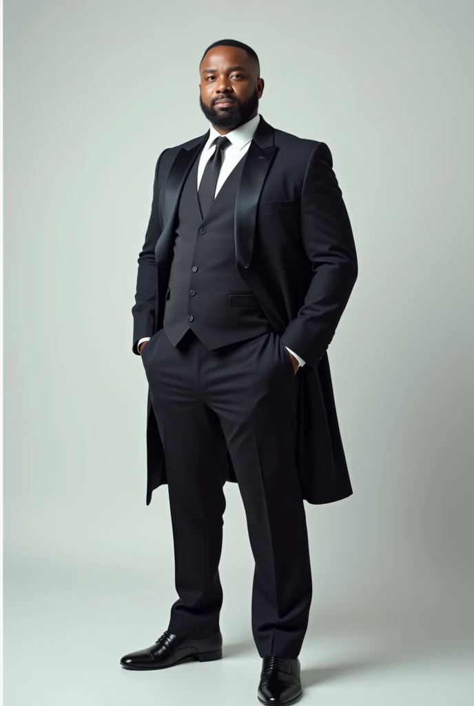 Professional full body photo of a strong posing light brown executive man , rounded face, medium-length straight black hair, short black beard, elegant executive without a tie, don't wear a tie
