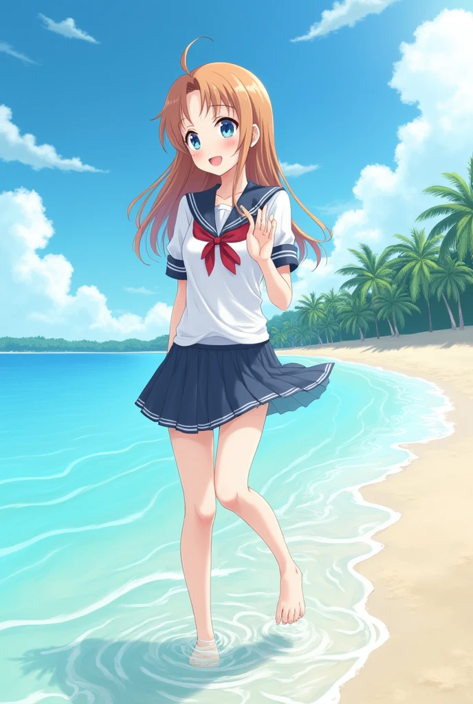 Asuna getting wet on the beach