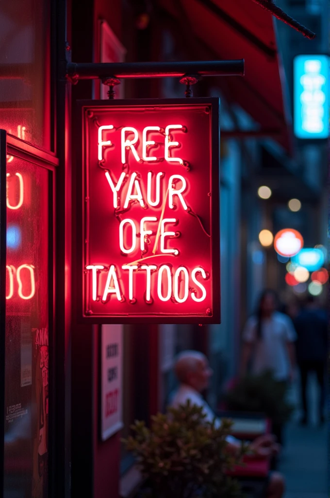 Neon sign that says Free Tattoo 