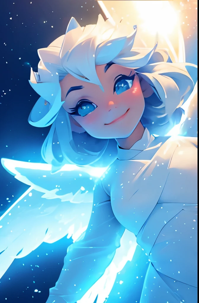 The angel's body glowed with a charming light in the sky