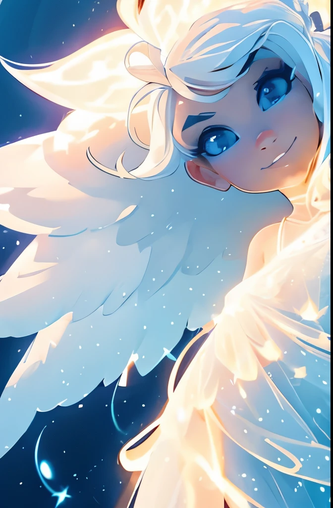 The angel's body glowed with a charming light in the sky  