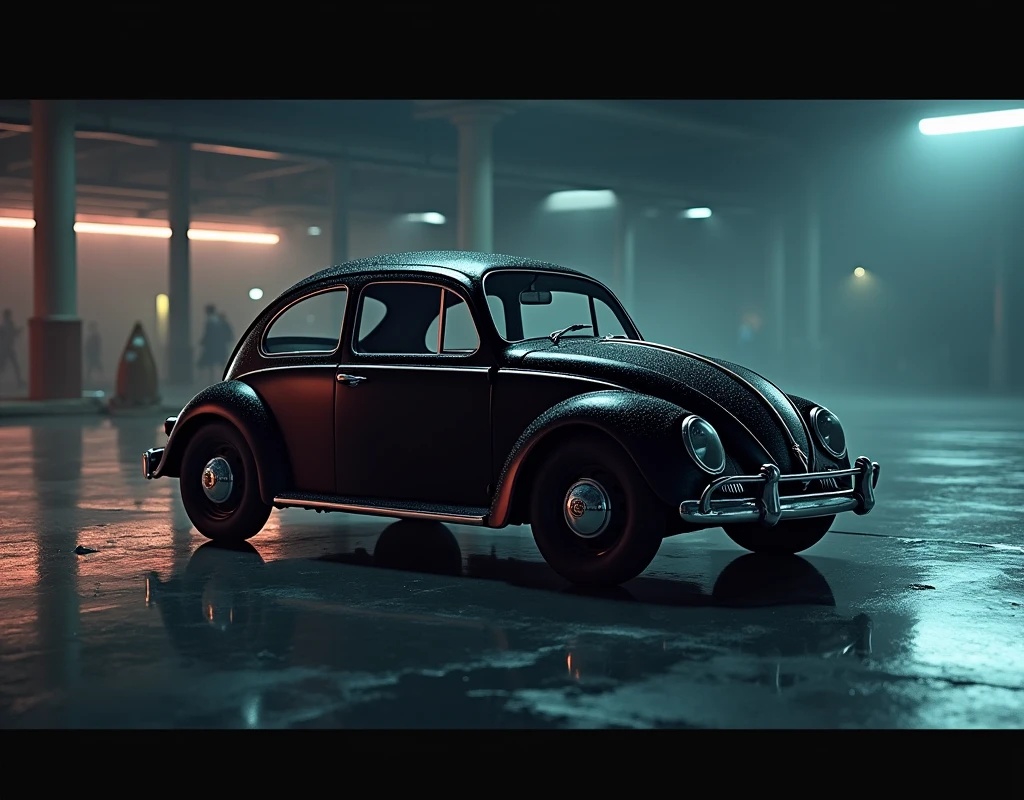 Car Photography,(the car is shaped like beetle:1.5), cinematic, perfect lighting,