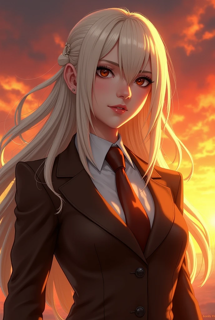 Sunset shimmer as Yana Master derek Jacobi female with white hair color brown suit and brown necktie