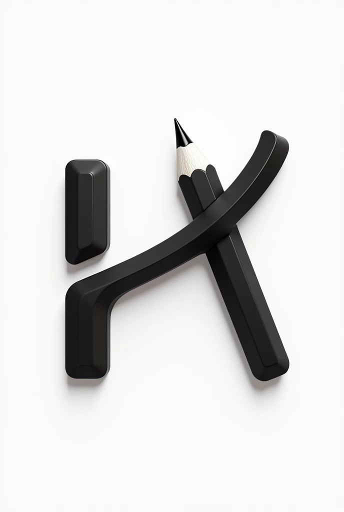 Symbol letter H in the shape of a pencil in black color on a white background in 2 dimensions in black and white blending with the letter A