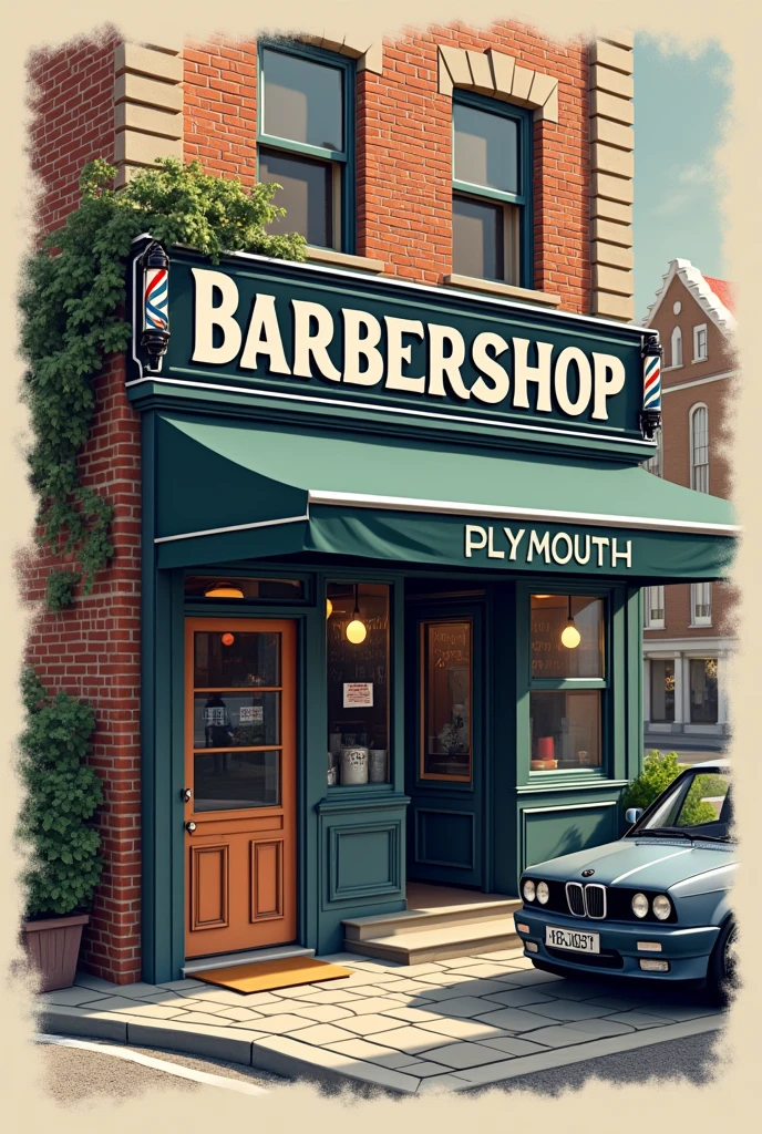 Design that says barbershop PLYMOUTH