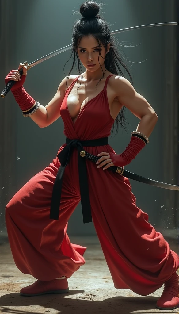 Realistic busty 35yo woman,Karateka,hokuto no ken,ultimate form,8k,erotic obscene Performance