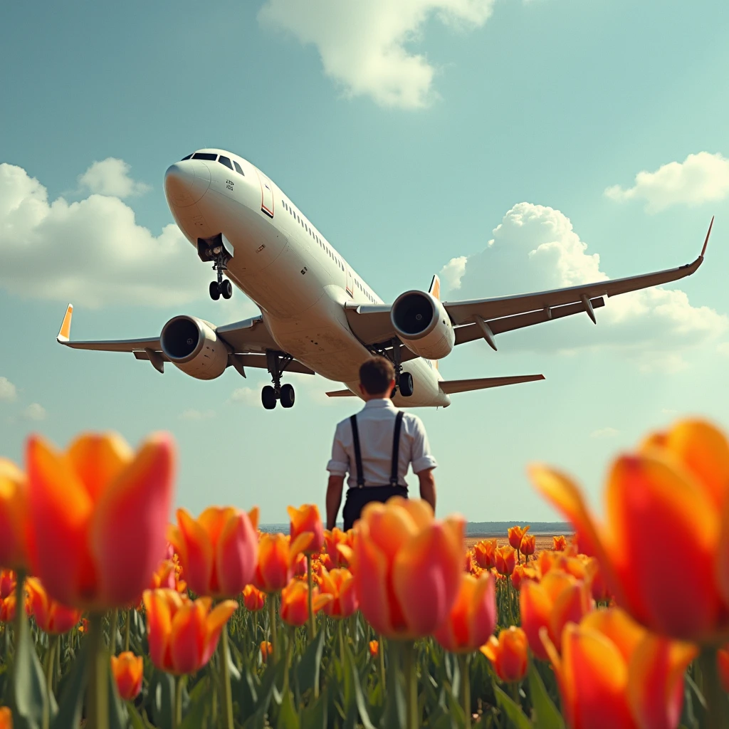 airplane, tulip, man