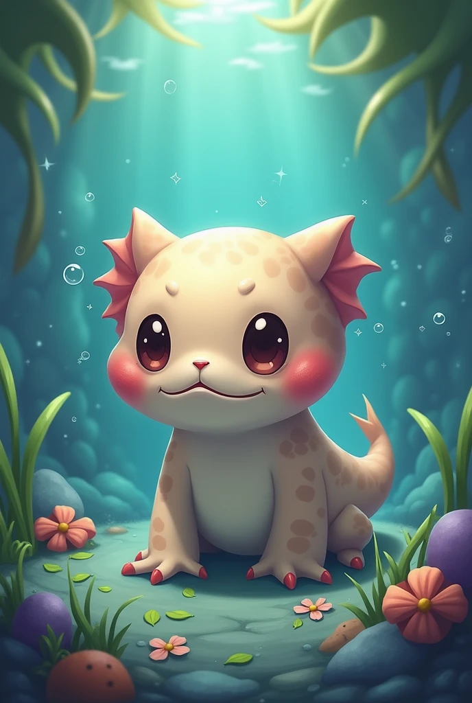Create a chibi Malphite from the League of Legends game that looks like an axolotl