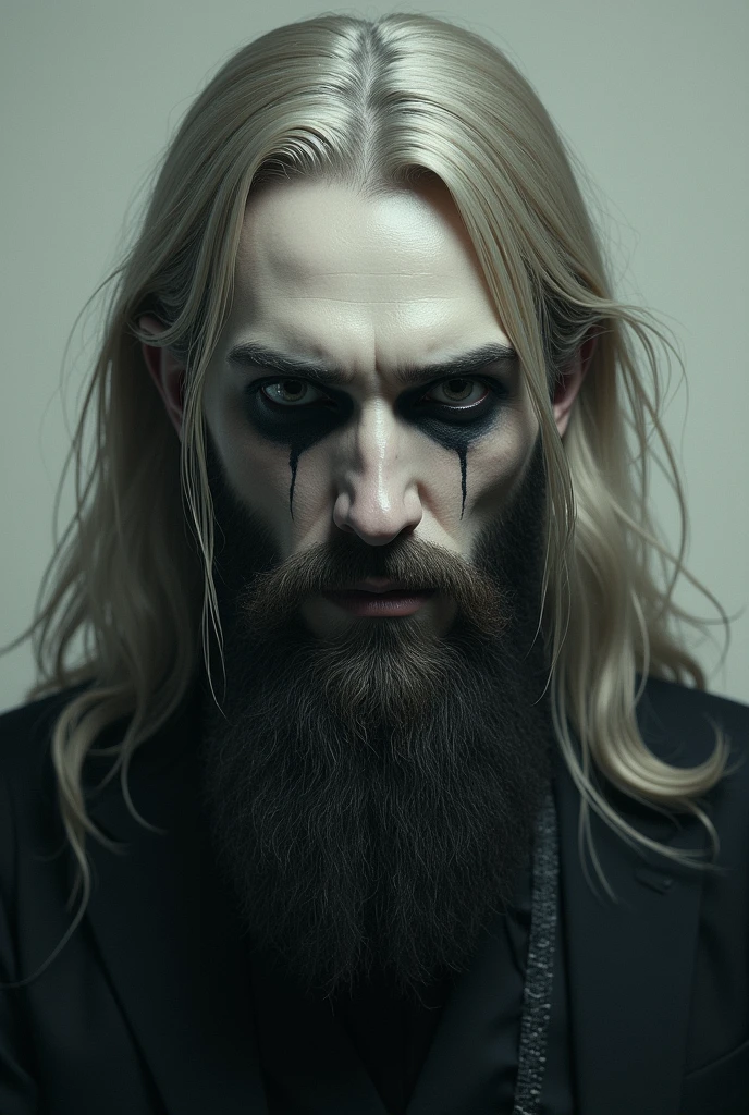 Man, 1man, long hair, pointed nose, white skin, beard, dark circles, light eyes, blonde dark hair