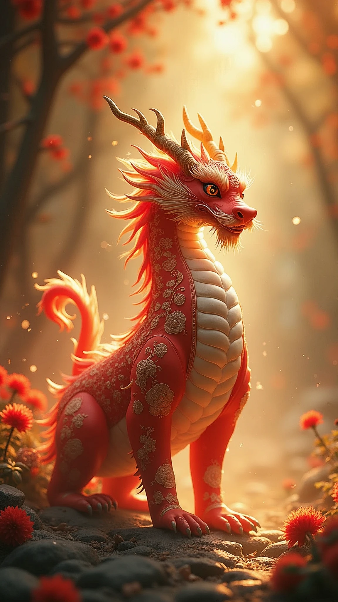 The Empress is resplendent.。The surroundings are divinely illuminated with scattered light々The Qilin is as majestic as a god
