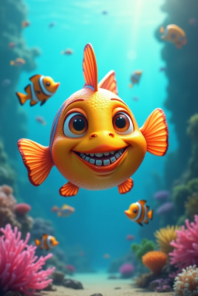A fish powered by Dora the Explorer with braces