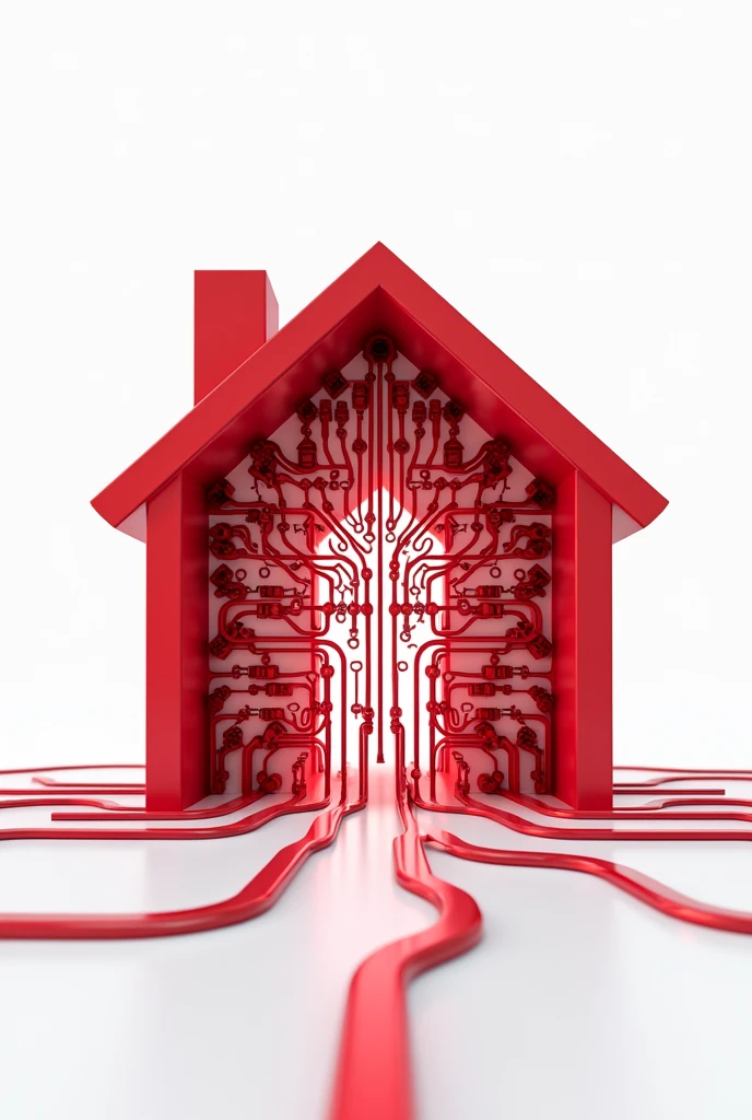 Logo of a house full of computer networks, the house being red