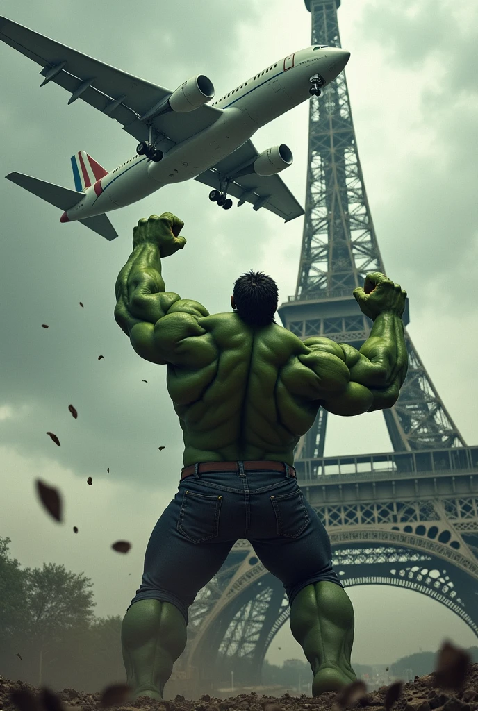 A plane falls and crashes into the Paris tower but Hulk saves it