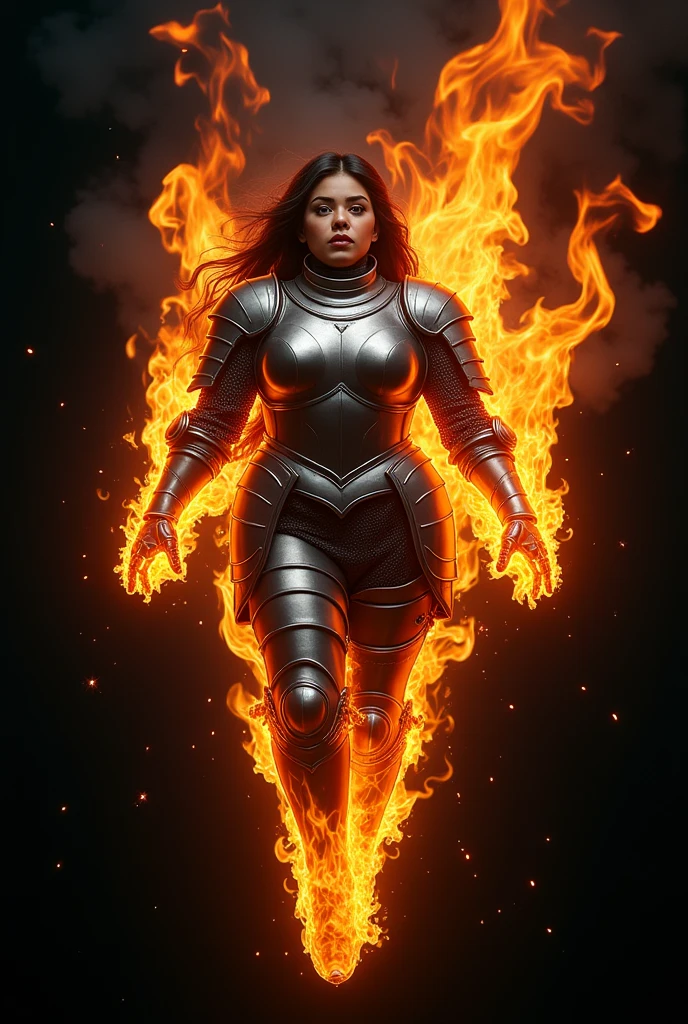 alcohol ink, 8k, uhd, photo, vibrant, portrait photography, hyper realistic liquid effect, concept art, masterpiece, a perfect of photorealistic young curvy Malay plump woman wearing full knight armor clotch, she pose with lots of hyper realistic flames burning her bodies, burning flames waving long hair, floating in the air, Ultra realistic and highly detailed, 100% black background,