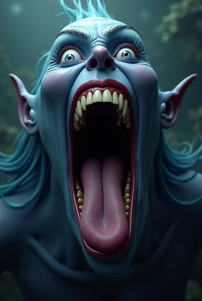 ((best quality)), ((masterpiece)) Ursula from little mermaid opens her mouth wide showing you her uvula and super thick slimy and very meaty Tongue with a sensual expression on her face