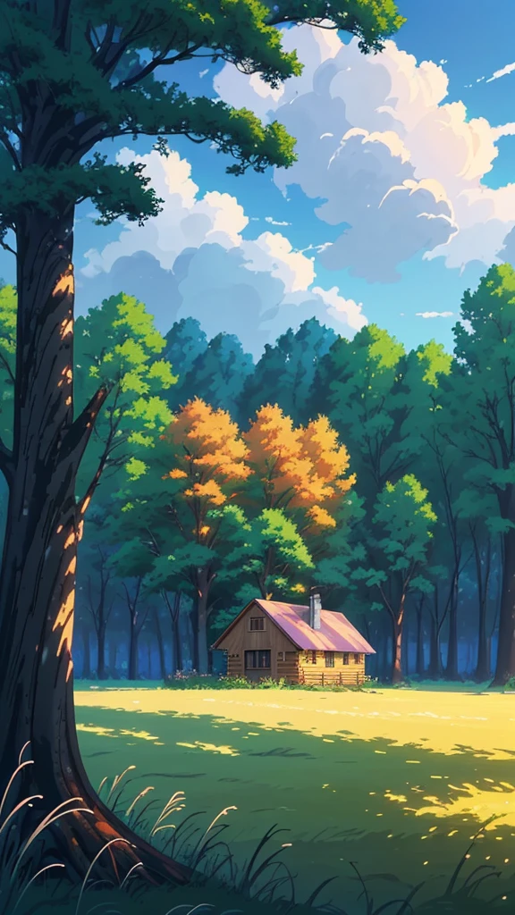 a painting of a cabin under a tree in a field, makoto shinkai cyril rolando, anime art wallpaper 4k, anime art wallpaper 4k, animated background, anime art wallpaper 8k, animated background art, anime landscape wallpaper, amazing wallpaper, hd wallpaper, 4k anime wallpaper, 4k anime wallpaper, anime countryside landscape, Highly detailed 4k digital art