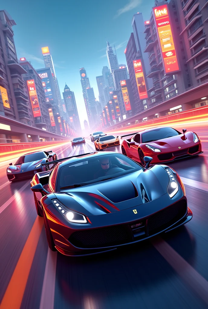 Epic racing game cover for ROBLOX featuring large and luxury cars, with a ROBLOX style.