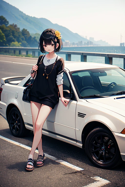 Highest quality、Black Hair、Iris、short hair、、cute、、、Small hair ornament、1 person、Car photography、Photographer