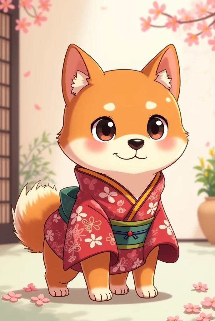 １犬 of the dog、A dog is wearing a kimono.、Shiba Inu、not human、cute、Anime Style