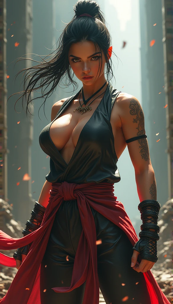 Realistic busty woman,Karateka,hokuto no ken,ultimate form,8k,erotic obscene Performance