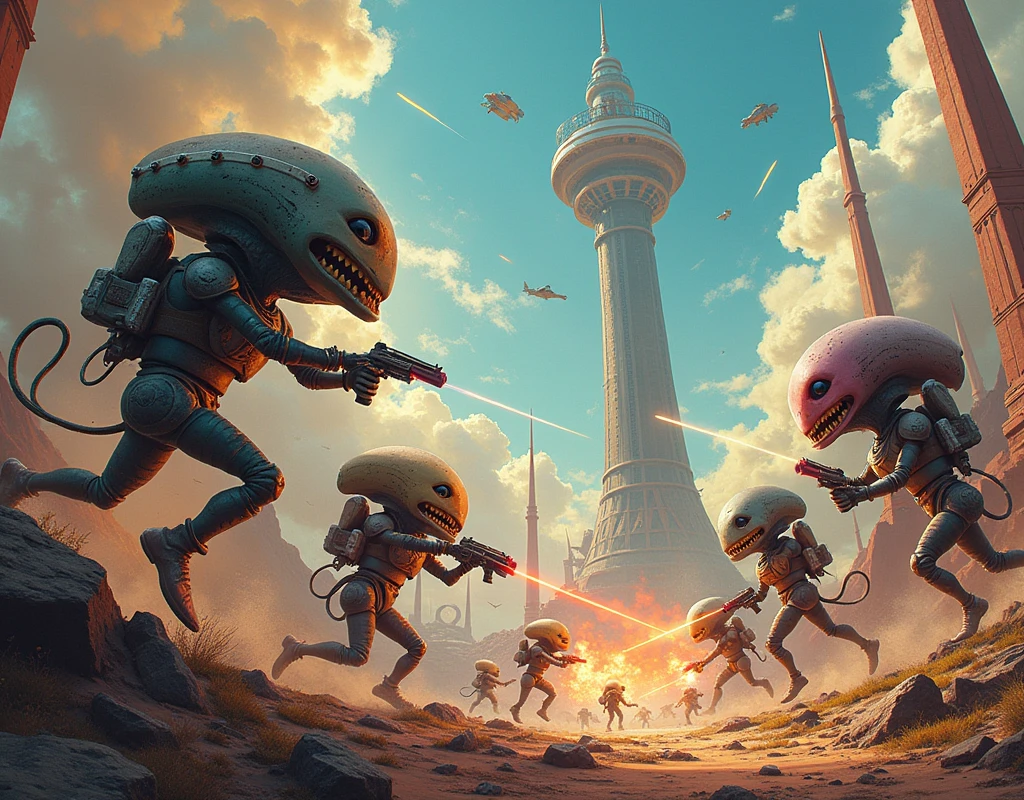 Great war between aliens and humans, funny,