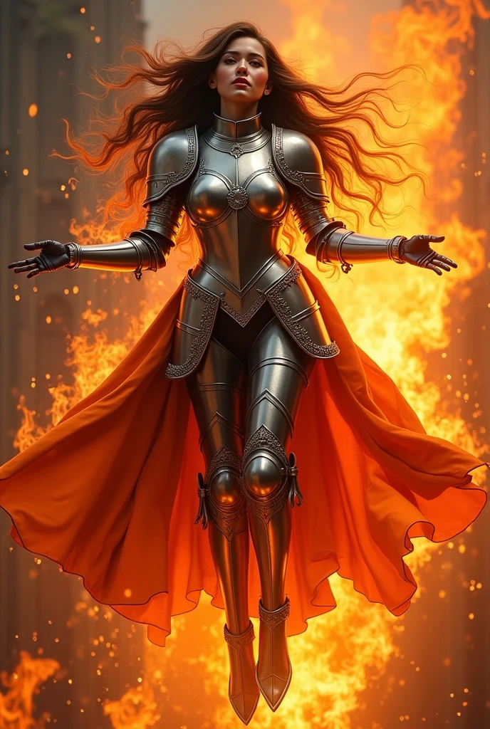 alcohol ink, 8k, uhd, photo, vibrant, portrait photography, hyper realistic liquid effect, concept art, masterpiece, a perfect of photorealistic young curvy Malay woman wearing full knight armor clotch, she pose with lots of hyper realistic flames burning her bodies, burning flames waving long hair, floating in the air, Ultra realistic and highly detailed, the Renaissance era