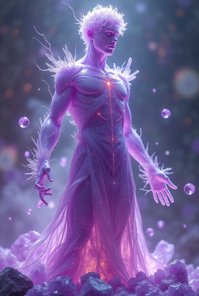 Create a teen male charcter made of amethyst