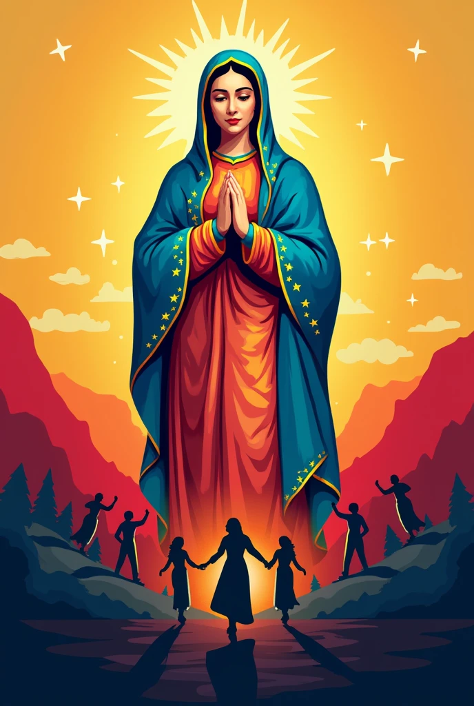 Here I propose some options to move forward with this project:
Detailed descriptions: We can work together to create very detailed descriptions of each logo option. For example, for option 1 we could say:
bottom: A soft gradient that goes from intense yellow to vibrant red, simulating sunrise.
central figure: The Virgin of Guadalupe, represented in a realistic style, with her blue mantle and golden stars. Her gaze should be serene and compassionate.
dancers: Silhouettes of dancers in motion, with colorful Ecuadorian traditional costumes. The colors of the costumes could be contrasting with the background to highlight.
Additional Elements: Small golden stars scattered around the main image, to symbolize divinity and hope.
Moodboards: We can create a moodboard, that it is a collection of images, colors and textures that inspire the final design. This will give the designer a clear idea of the aesthetics we are looking for.
Images: We would look for images of the Virgin of Guadalupe, of Ecuadorian folk dances, of the Ecuadorian flag, of natural elements such as the condor or the Andes.
colors: Seleccionaríamos una paleta de colores que combine los tonos of the Ecuadorian flag con otros colores que evoquen la cultura y la espiritualidad.
Fonts: We would look for fonts that are elegant and easy to read, and that complement the style of the logo.
Online design tools: There are free or paid online design tools that allow you to create basic designs. Although they are not as powerful as professional programs, can be useful to visualize initial ideas. Some popular options are Canva, Adobe Express or Figma.
Once we have a detailed description or a moodboard, we can look for a graphic designer who can turn our ideas into reality. There are many online platforms where you can find freelance designers, like Fiverr, Upwork or 99designs.
To make it easier l