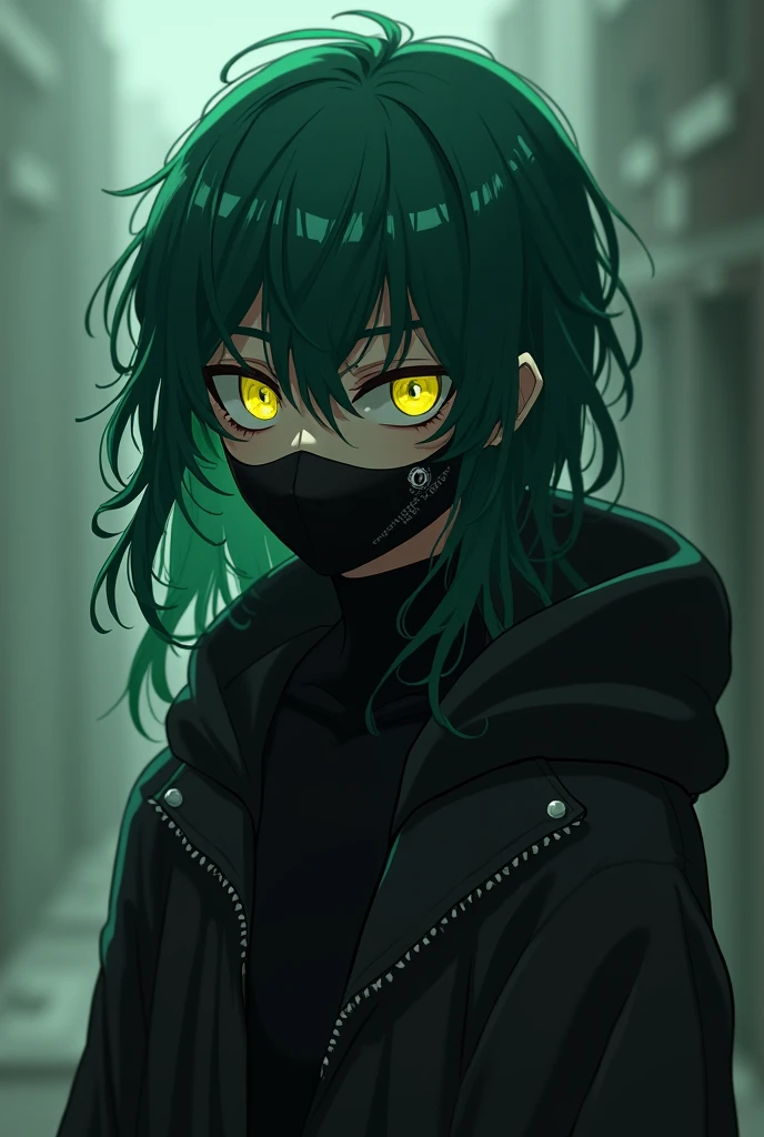 (anime)
Netero is a 15-year-old boy with an enigmatic and mysterious appearance.. She has emerald green hair, long and disheveled, which falls on his forehead and partially hides his yellow eyes. His eyes are intense and penetrating., with a look that seems to see through people and objects.
He wears a black mask that hides the horrible marks on his mouth and throat., a constant reminder of the injuries he suffered in the lab. The mask also gives it an appearance of mystery and enigma..
Netero wears a black hooded jacket, black pants and high boots, which gives him the appearance of someone who seeks to remain in the shadows. Despite its intimidating appearance, There is something sad and lonely in his gaze.