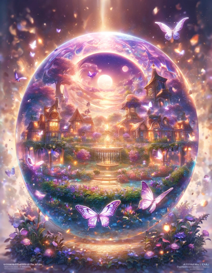absurdres, highres, ultra detailed, HDR) master piece, best quality, extremely detailed, The World After The Fall, fantasy, magical, radiant, dust, purple flames, purple moon, purple flowers, purple butterflies, garden