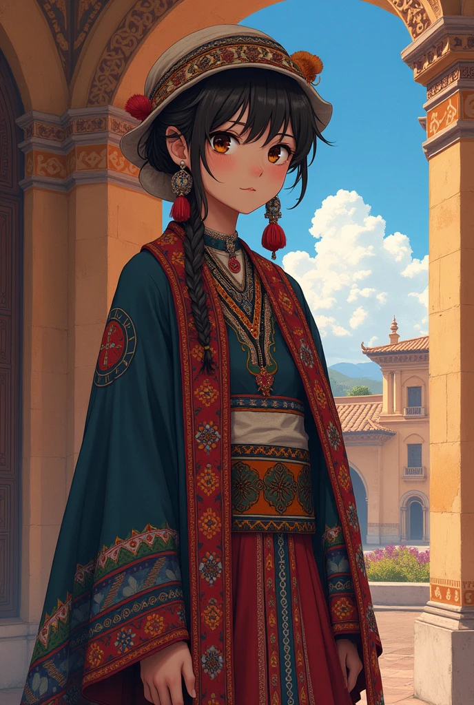 Mikoto Urabe de Nazo no Kanojo X, It&#39;s an anime, with anime style, dressed in traditional Peruvian clothing. Busca MIKOTO URABE NAZO NO KNOJO
