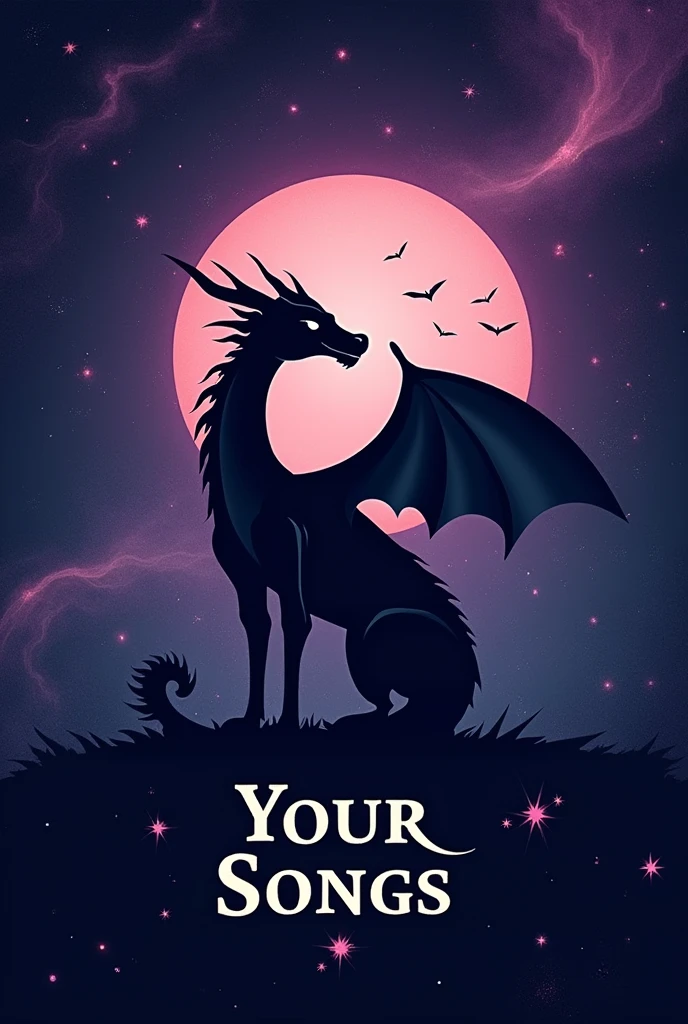 A contribution from a book of memories that has the title "YOUR SONGS" that has the colors Black and Purple and that has a dragon That is simple, galaxy background and that it is minimalist And that it looks like the cover worthy of a legendary book 
