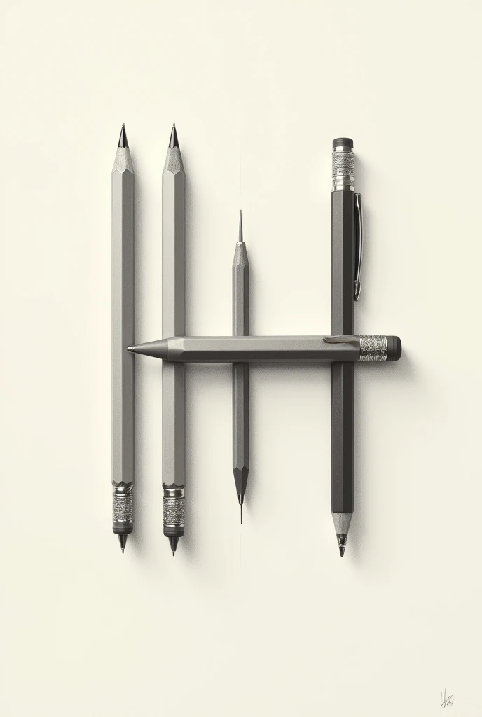 Drawing of the letter H formed by 2 pencils and a pen in the middle.