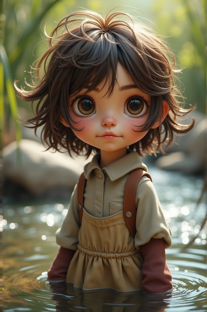 A short-haired elementary school girl who resembles a very realistic otter