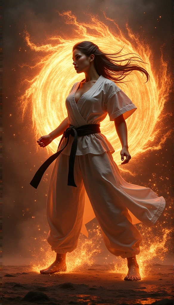 Realistic busty ecstasy woman,Karateka，hokuto shinken,ultimate form,Realistic battle aura